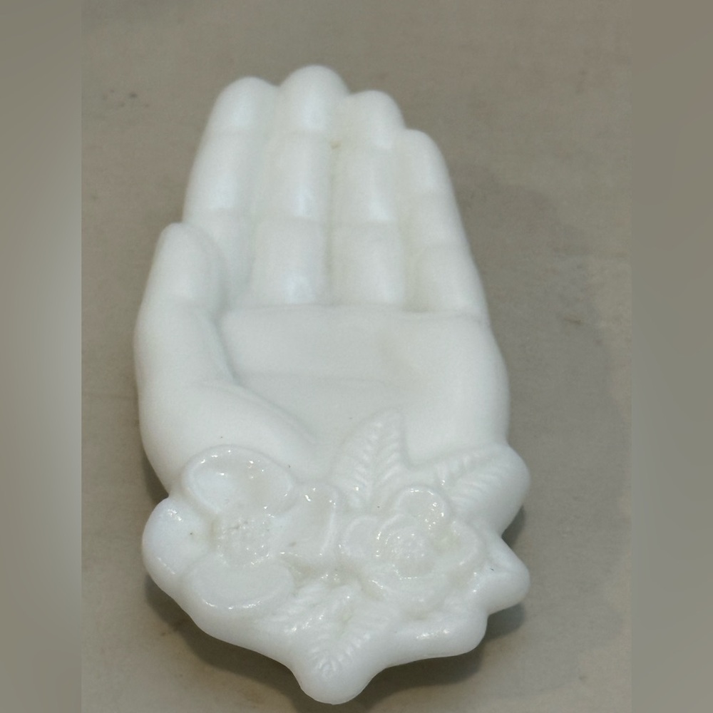 Vintage Milk Glass Hand Trinket Soap Dish Avon Jewelry Holder White Floral decor
